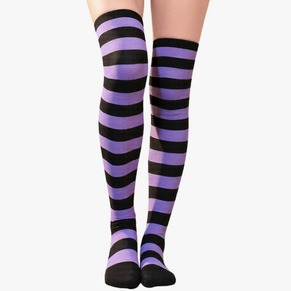 Over the Knee Christmas Striped Elf Socks Red and Green Stripes OTK Thigh High - Picture 8 of 9